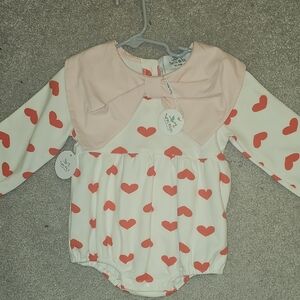 Heart Pattern Baby Onesie with Pink Collar